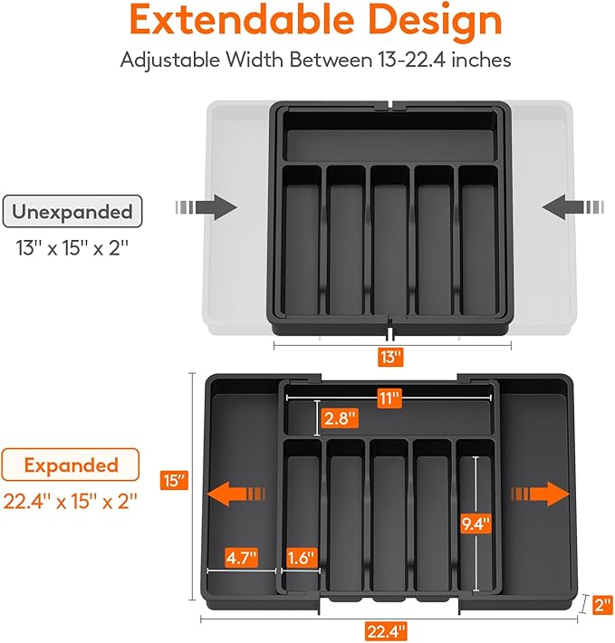 Lifewit Large Silverware Drawer Organizer, Expandable Utensil Tray - Image 3