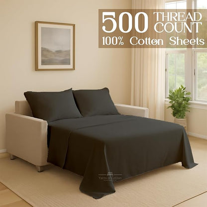 Sleeper Sofa 4 Piece Bed Sheet Set Premium Quality 100% Cotton 500 Thread Count, Smooth & Super Soft Sateen Weave, Extra Soft Bed Sheets, Wrinkle Free, 4 Inch Deep Pocket (Queen, Dark Grey)