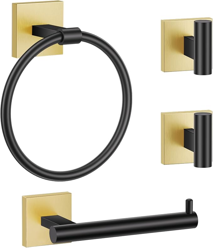 Towel Ring Set 4 Piece Bathroom Hardware Set Includes Towel Ring 2 Towel Hooks by LairuierBathroomHardwareSet