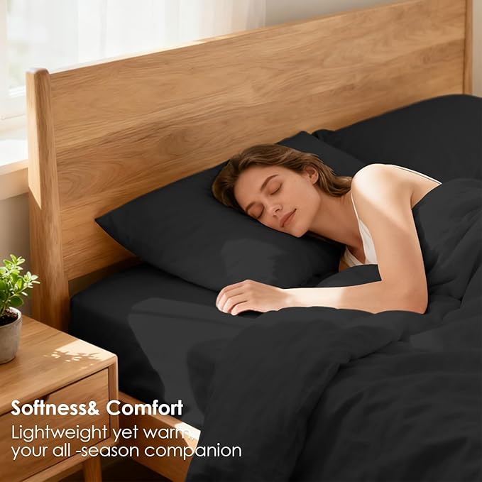 Twin XL Sheet Set - 3 Piece Silky Soft Breathable Bed Sheet & Pillowcase Set, 16" Deep Pocket Hotel Luxury Wrinkle Free Easy Care Bedding Sheets, Black