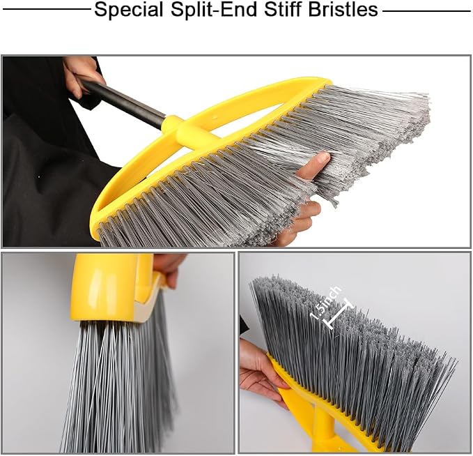Long Handle Heavy Duty Broom and Dustpan Set, Outdoor and Commercial Upright - Image 4