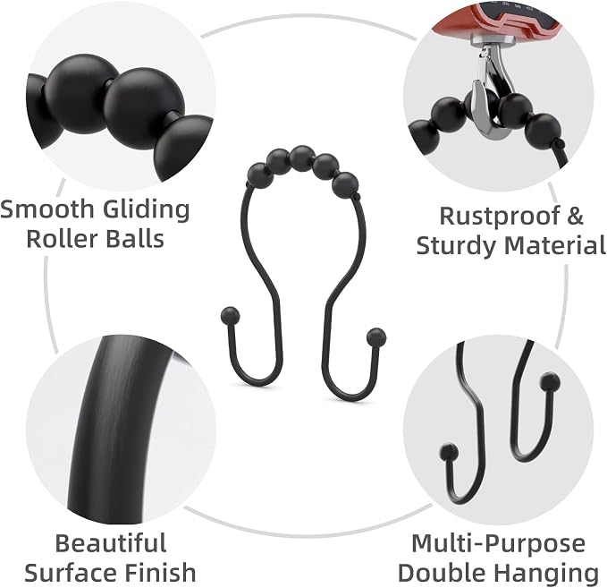 Shower Curtain Hooks Shower Curtain Rings Black Shower Curtain Hooks RustProof - Image 2