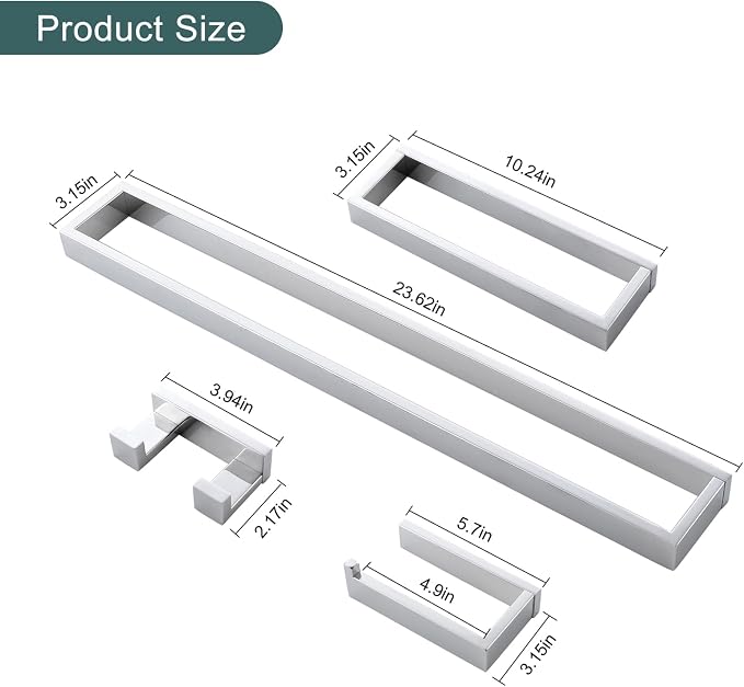 TNOMS 4-Pieces Bathroom Hardware Set, Polished Chrome Towel Bar Set, Wall - Image 6