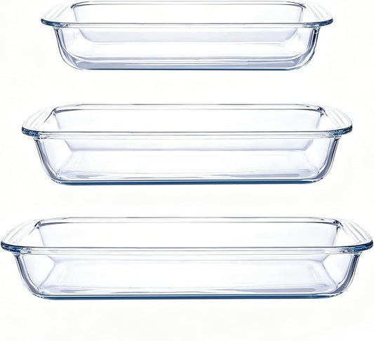 High Borosilicate Glass Baking Tray 3-Piece Set, 2.3 Quarts+1.6 Quarts+1.0 by Unknown