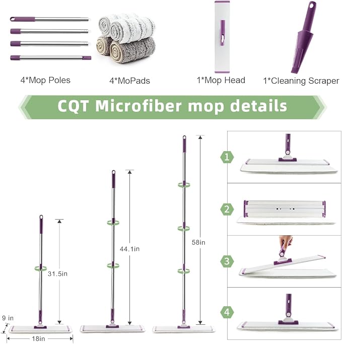 CQT Commercial Flat Microfiber Floor Mop Cleaning System 18" Inch Wet Dry and - Image 3
