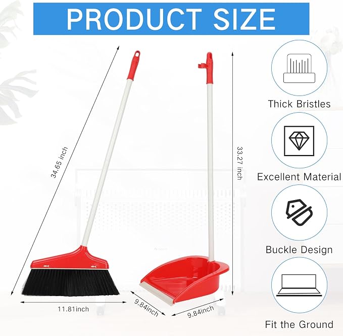 WILLBOND Set of 8 Broom and Dustpan Set Long Handle Broom - Image 2