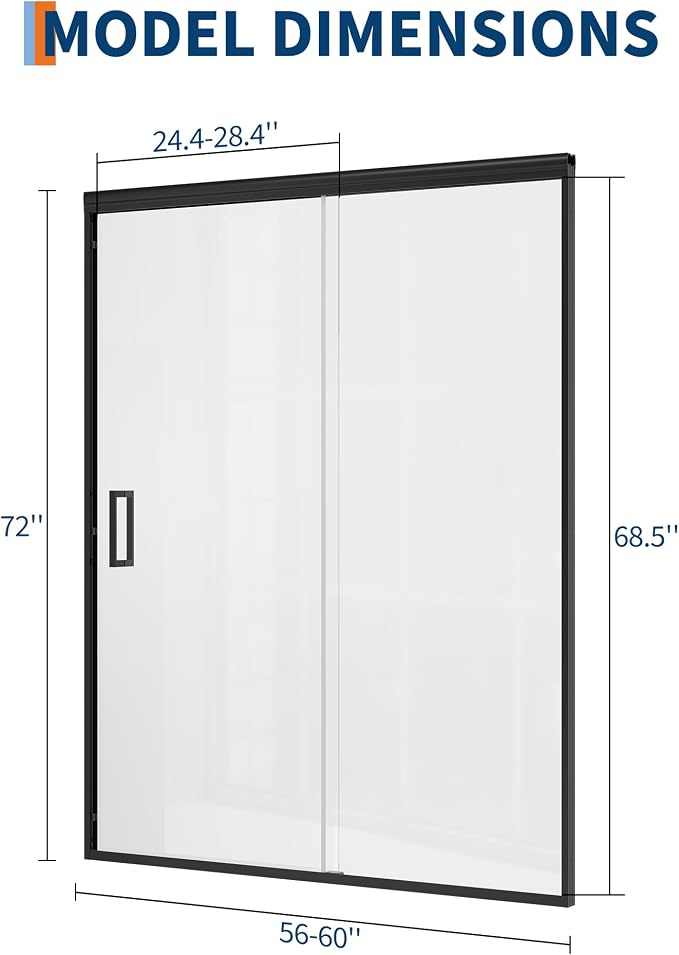 Fully Framed Sliding Shower Door, Adjustable 56"-60" W x 72" H - Image 2