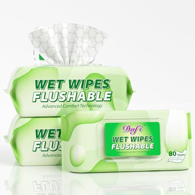 DAFI Flushable Wipes for Adult Wet Wipes, Total 240 Unscented Toilet Wipes by DAFI