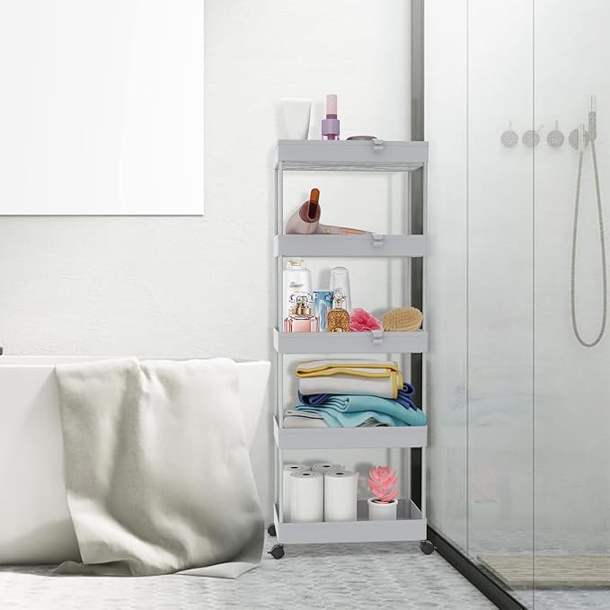 SPACEKEEPER 5-Tier Rolling Cart, Bathroom Storage Organizer Utility Cart - Image 5