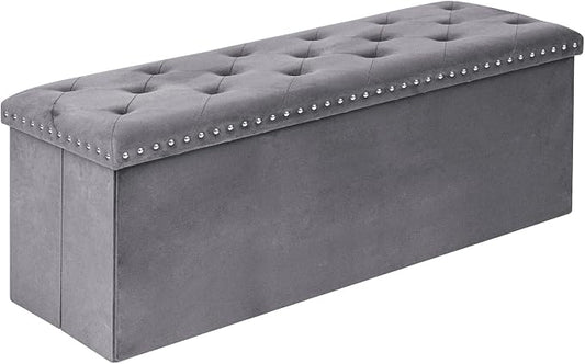 Velvet Storage Ottoman Bench, 43.3" Folding Ottoman by Unknown