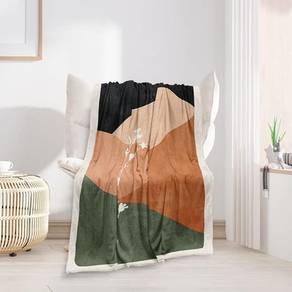 Boho Orange Mid Century Blankets Abstract Modern Throw Blanket Minimalist Boho Aesthetic Soft Warm Bed Bedding Women Blankets for Couch Bedroom Sofa Office Cozy Flannel Blankets 40"X50"