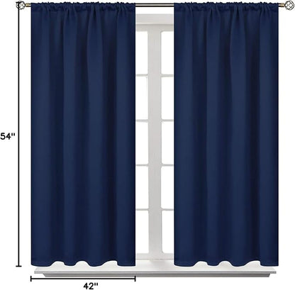 BGment Navy Blue Black Out Curtains 54 Inch Long for Bedroom Windows - Rod Pocket Room Darkening Drapes Thermal Insulated Short Blinds for Kitchen Kids Door Privacy, 42 x 54 Inch, Navy Blue, 2 Panels