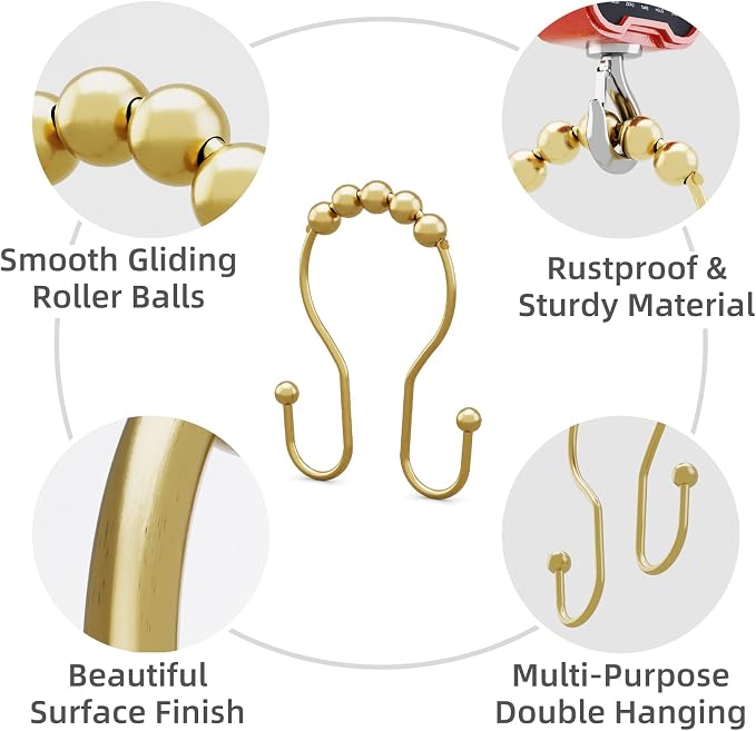 Gold Shower Curtain Hooks, Shower Curtain Hook Shower Curtain Rings Rust Proof - Image 2