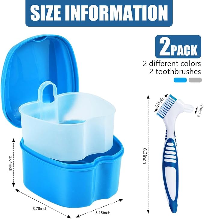 2 Pack Denture Bath Case Cup Box Holder Storage Container - Image 2