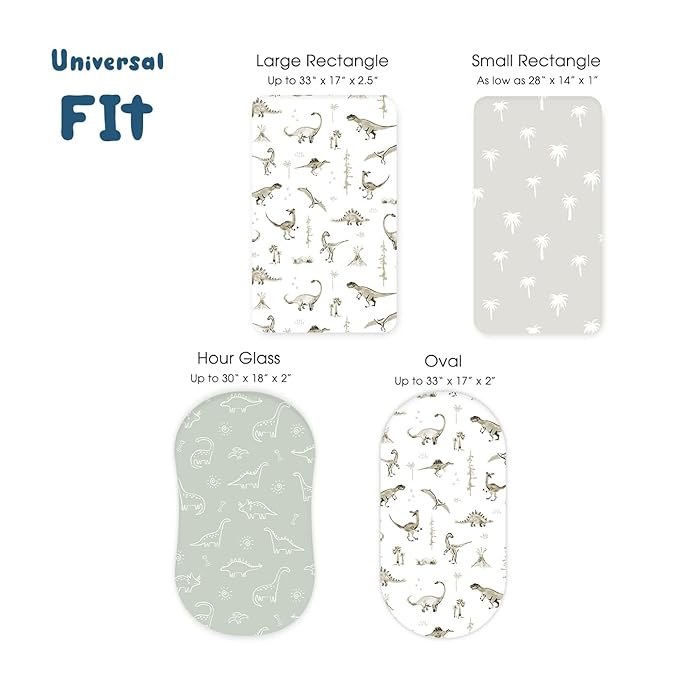 Ultra Soft Stretchy Jersey Knit Fitted Bassinet Sheets 3 Pack, Universal Fitted for Baby Cradle Moses Basket Oval Rectangle Mattress Safe and Snug, Bassinet Fitted Sheets for Boy, Dinosaur Print