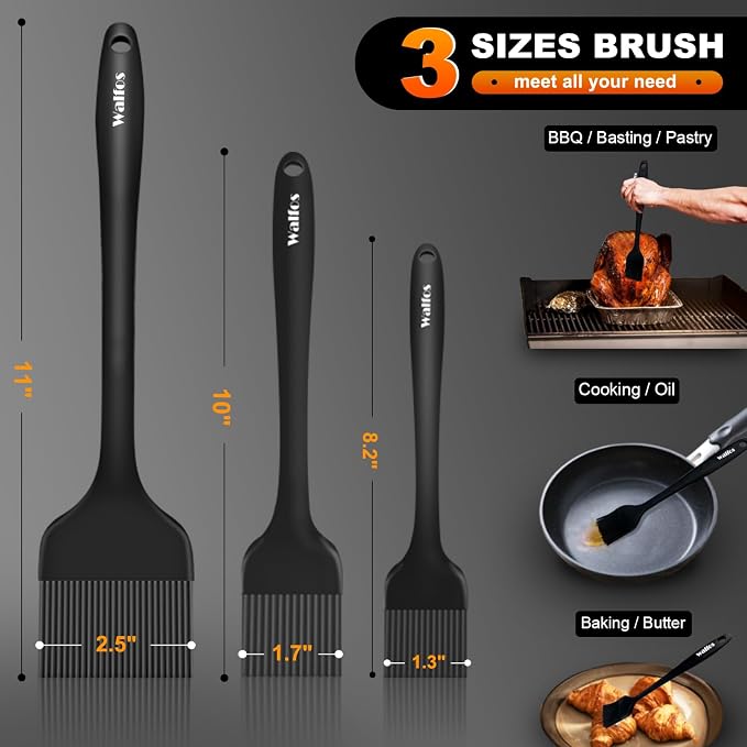 Walfos 3 Size Basting Brush, High Heat Resistant Silicone Pastry Brushes - Image 2