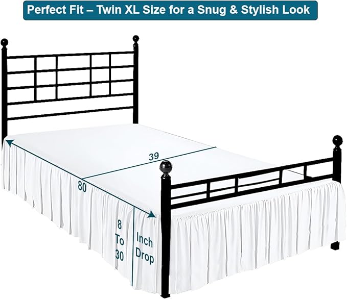 Shreem Linen Ruffled Bed Skirt with Split Corners, Gathered Style, 100% Microfiber, 24-Inch Drop, Dust Ruffle Bedskirt with Platform, Twin-XL, White