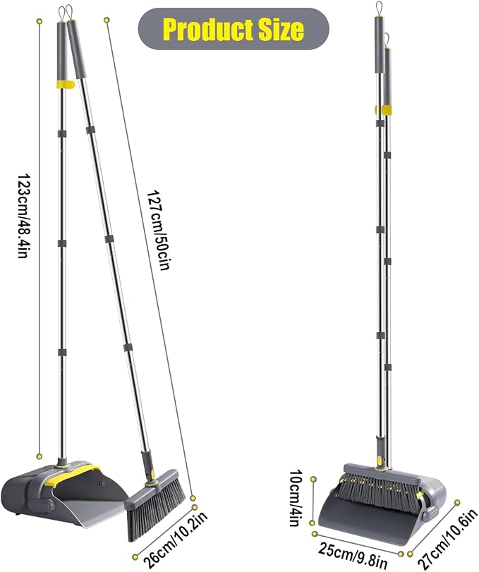 Broom and Dustpan Set with 54" Long Handle, Windproof Stand-Up Dustpan & Broom - Image 2