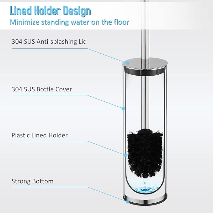 Toilet Brush and Holder Set Chrome Stainless Steel, 304 Heavy Duty Round Toilet - Image 4