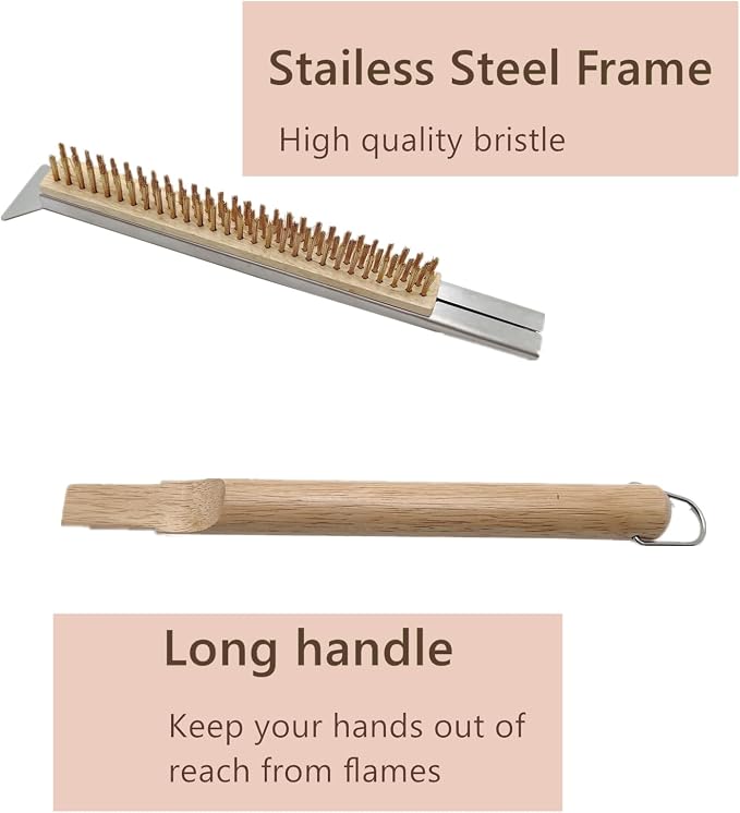 21 Inch Pizza Oven Brush with Scraper, Brass Bristles, Outdoor BBQ Grill - Image 6