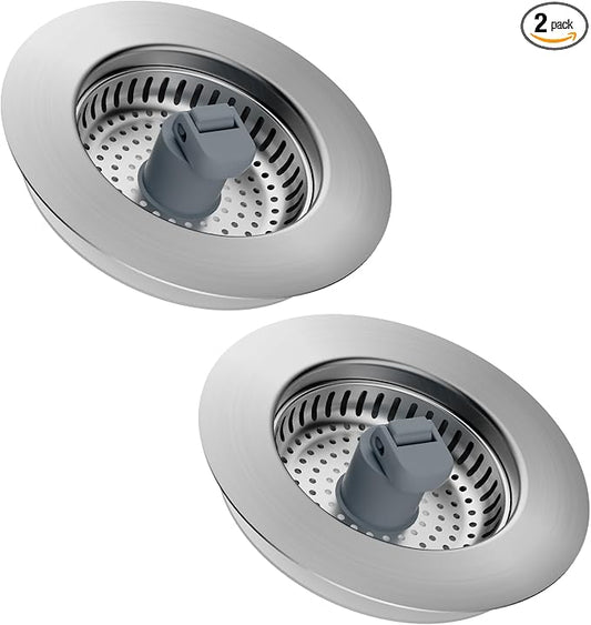 Hibbent 2 Pack 3 in 1 Kitchen Sink Drain Strainer, Stainless Steel Wrapped by Hibbent