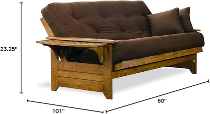 Nirvana Futons Brentwood Tray Arm Futon Sofabed Set - Queen Frame, 8" Microfiber Fudge Mattress, Heritage Finish
