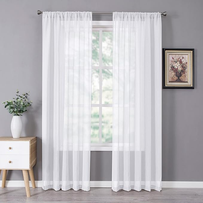Tollpiz Sheer Curtains Linen Textured Bedroom Curtain Sheers Light Filtering by Tollpiz