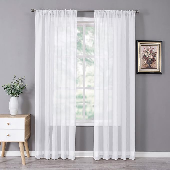 Tollpiz Sheer Curtain Linen Textured Living Room Curtains Sheer Light Filtering by Tollpiz