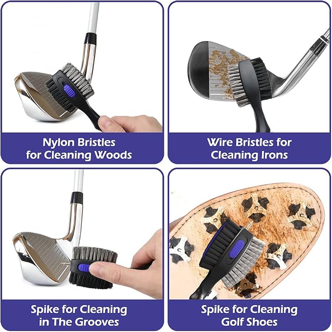 THIODOON 2 Pack Golf Club Brushes and Groove Cleaner 2 ft Retractable Zipline - Image 4