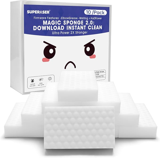 Magic Sponge 10 Pack Textured Quick Series, Effortlessly Erase Scuff Marks and by SUPERASER