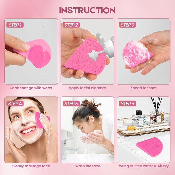 AIDEA 48Count Compressed Facial Sponges Pink, Disposable Face Sponges, 100% - Image 3