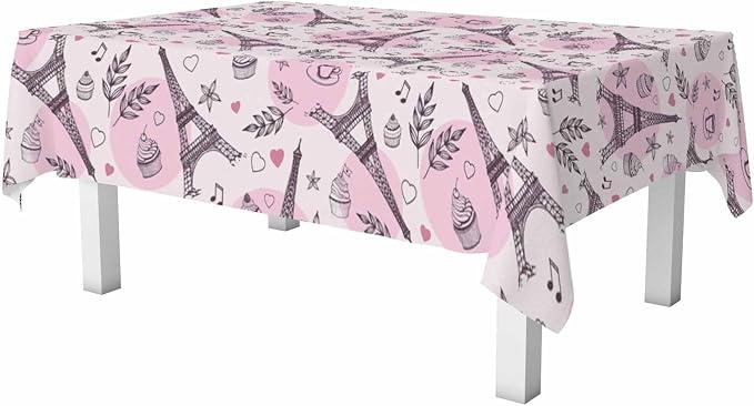 Paris Eiffel Tower Table Cover 52x70 Love Heart Coffee Cake Pink Table Cloth - Image 6