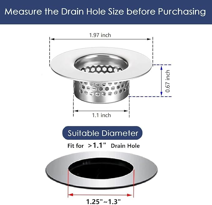 Bathroom Sink Strainer, Bathtub Drain Cover Lavatory Sink Drain Strainer Hair - Image 2