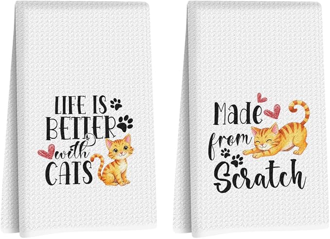 Hanamiya Na 2Pcs Cute Cat Kitchen Towels 24x14 Inch, Make from Scratch by Hanamiya+Na