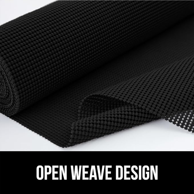 GORILLA GRIP powerGRIP Drawer Shelf and Cabinet Liner, Thick Strong Hold, Non-Adhesive Liners Protect Kitchen Cabinets and Cupboard, Bathroom Drawers, Easy Install, Breathable Mat, 17.5" x20', Black
