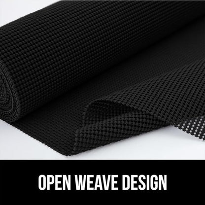 GORILLA GRIP powerGRIP Drawer Shelf and Cabinet Liner, Thick Strong Hold, Non-Adhesive Liners Protect Kitchen Cabinets and Cupboard, Bathroom Drawers, Easy Install, Breathable Mat, 17.5" x20', Black