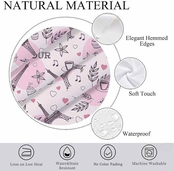 Paris Eiffel Tower Table Cover 52x70 Love Heart Coffee Cake Pink Table Cloth - Image 5
