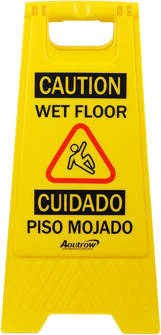Caution Wet Floor Sign, Bilingual Foldable Safety Sign by Aoutrow