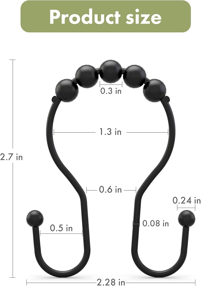 AmazerBath Shower Curtain Hooks Black Shower Curtain Rings, Metal Shower - Image 7
