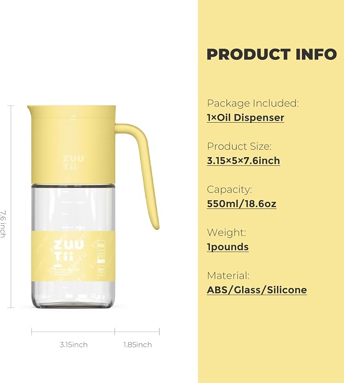 Zuutii Olive Oil Dispenser Bottle 18.6oz – Auto Flip Glass Vinegar Bottle - Image 2