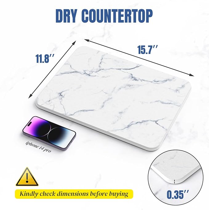 Quick Dry Stone Drying Mat for Kitchen Counter, Water-Absorbent Diatomaceous - Image 2