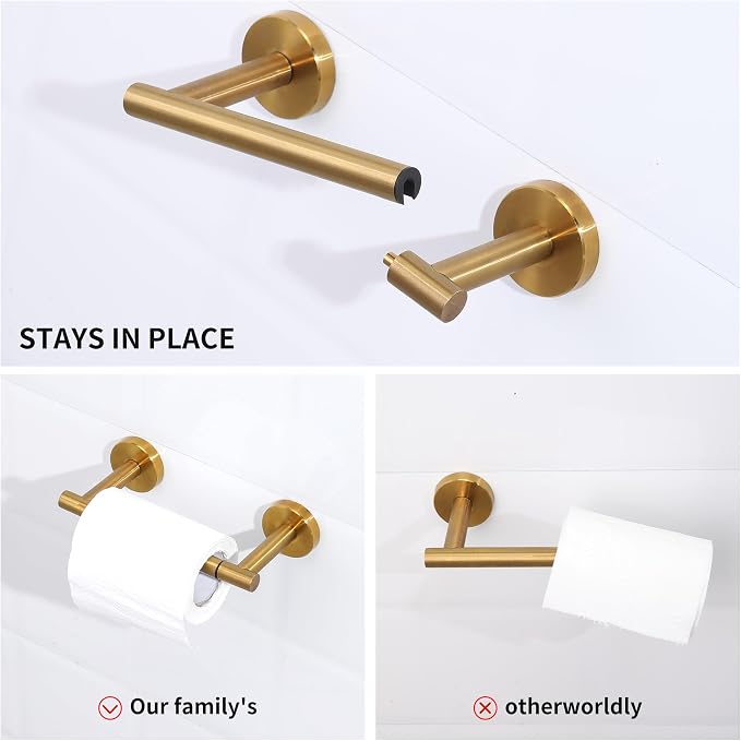 Brushed Gold Toilet Paper Holder Set, Stainless Steel Towel Ring, Double Post - Image 4