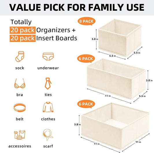 【FAMILY PACK】Drawer Organizer Clothes, 20 Pack Dresser Organizer Bins - Image 2