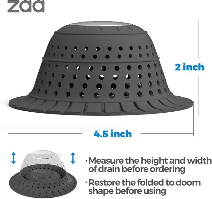 zaa Bathtub Drain Hair Catcher, Premium Silicone Collapsible 2 Pack Drain - Image 5