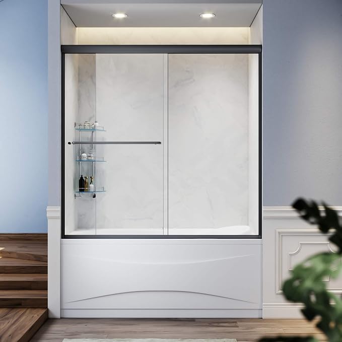 SUNNY SHOWER Bathtub Shower Door Glass Sliding Tub Door Semi-Frameless 1/4" by SUNNYSHOWER