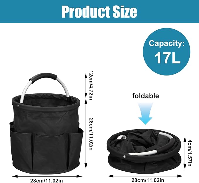 17L Portable Cleaning Bucket Organiser, 6 Pockets Foldable Cleaning Caddy - Image 2