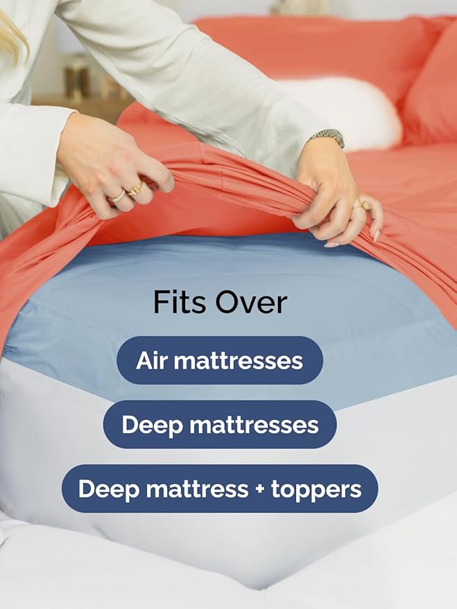 Extra Deep King Fitted Sheet - Hotel Luxury Single Fitted Sheet Only - Easily Fits 18 inch to 24 inch Mattress - Ultra Soft, Wrinkle Free w/Extra Deep Pockets - Easy-Care, Breathable & Comfy - Coral