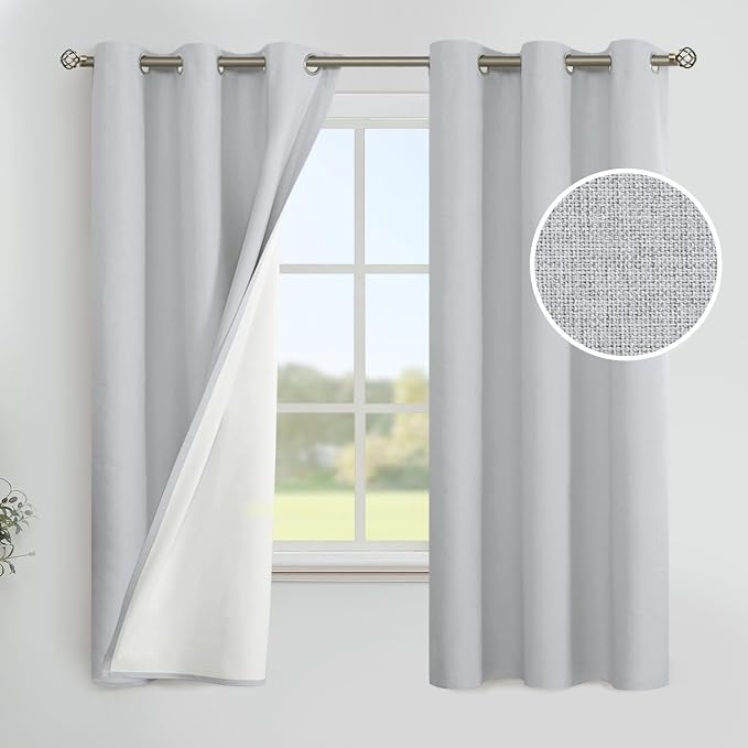 YoungsTex Linen 100% Blackout Curtains 63 Inches Long 2 Panels, Thermal by YoungsTex