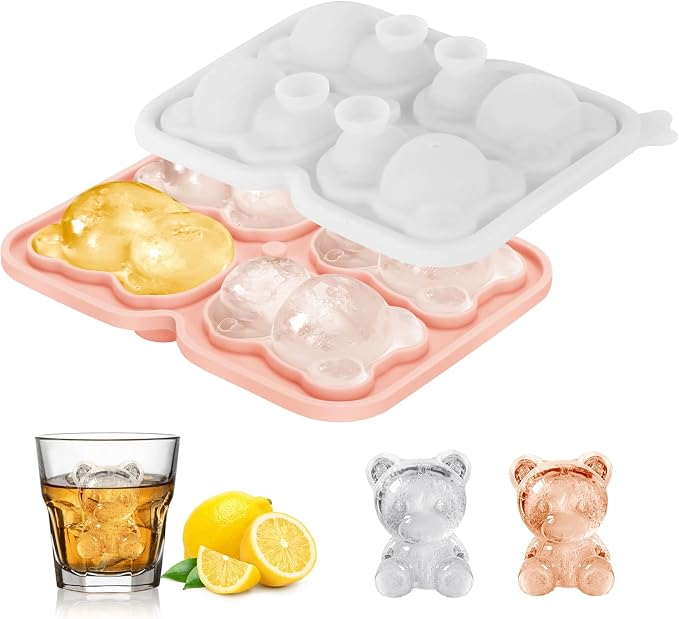 Silicone Ice Cube Tray, Bear 3D Large Ice Cube Molds by Qomamount
