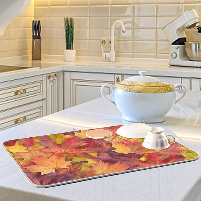 Colorful Autumn Maple Leaves Dish Drying Mat - Image 6
